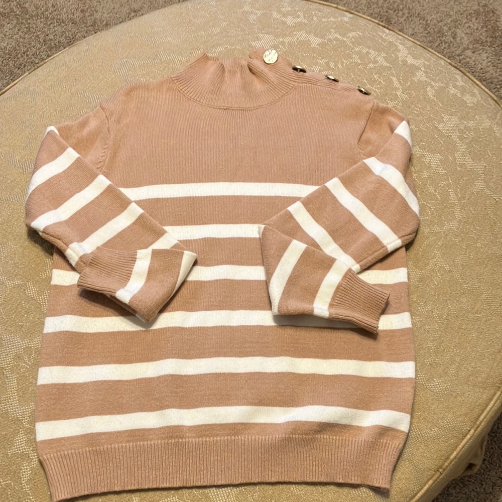 Mock neck stripes sweater
